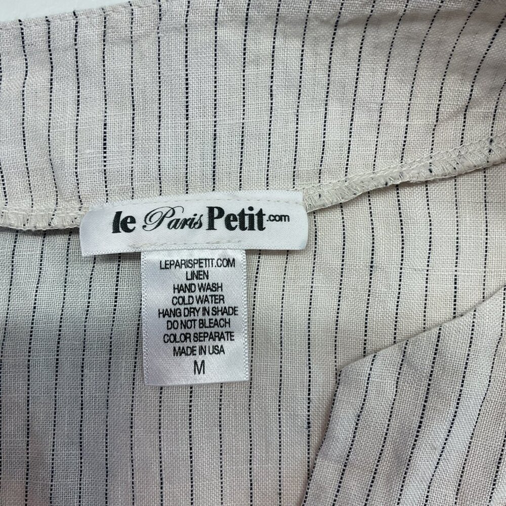 Le Paris Petit Linen pocket oversized tunic dress ivory striped‎ 3/4 sleeve MED - Picture 8 of 13